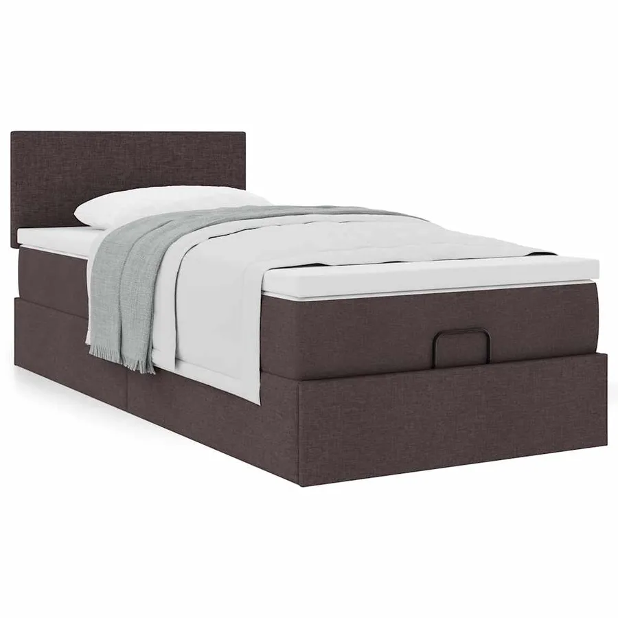 Lit ottoman avec matelas marron foncé 90x200 cm tissu - 4