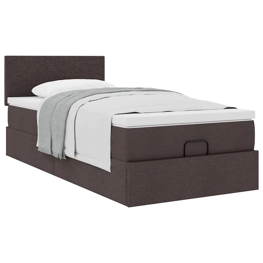 Lit ottoman avec matelas marron foncé 90x200 cm tissu - 5
