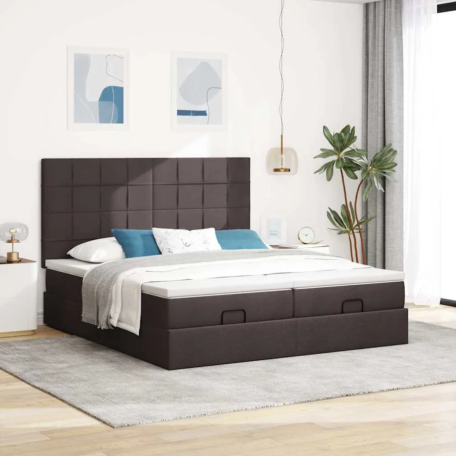 Cadre de lit ottoman avec matelas marron foncé 180x200 cm tissu - 3