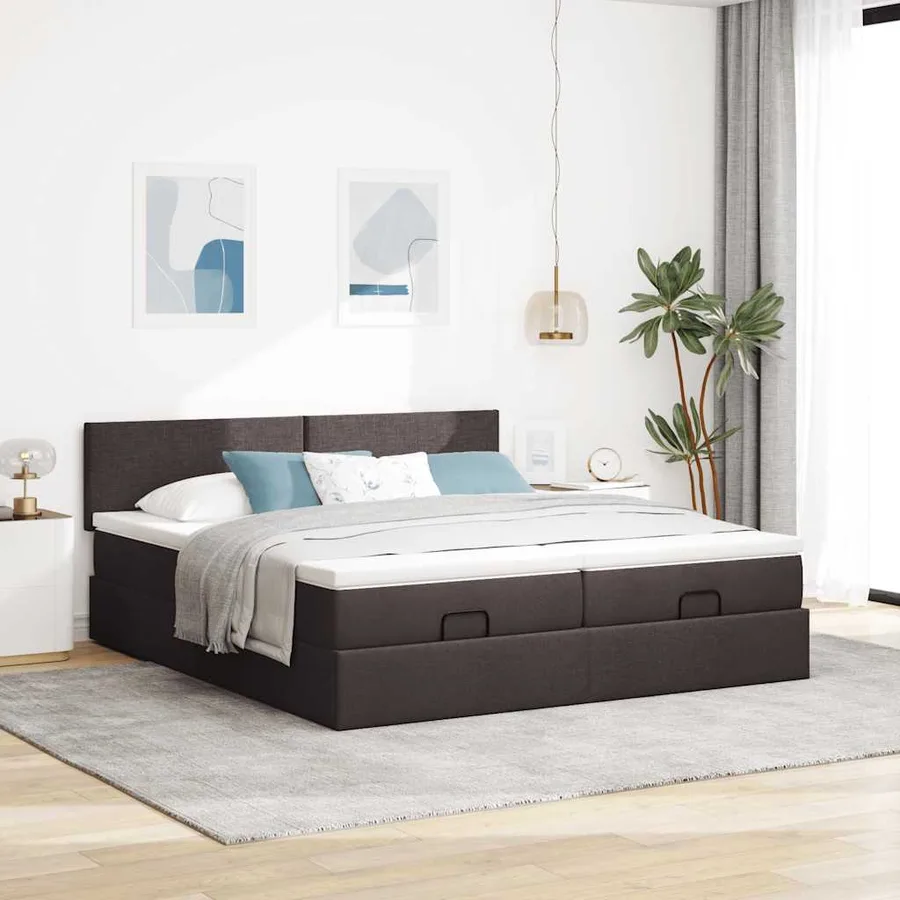 Cadre de lit ottoman avec matelas marron foncé 180x200 cm tissu - 4