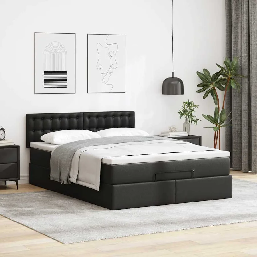 Cadre de lit ottoman avec matelas noir 140x200 cm similicuir - 3