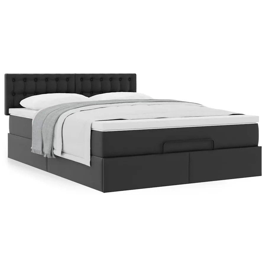 Cadre de lit ottoman avec matelas noir 140x200 cm similicuir - 4