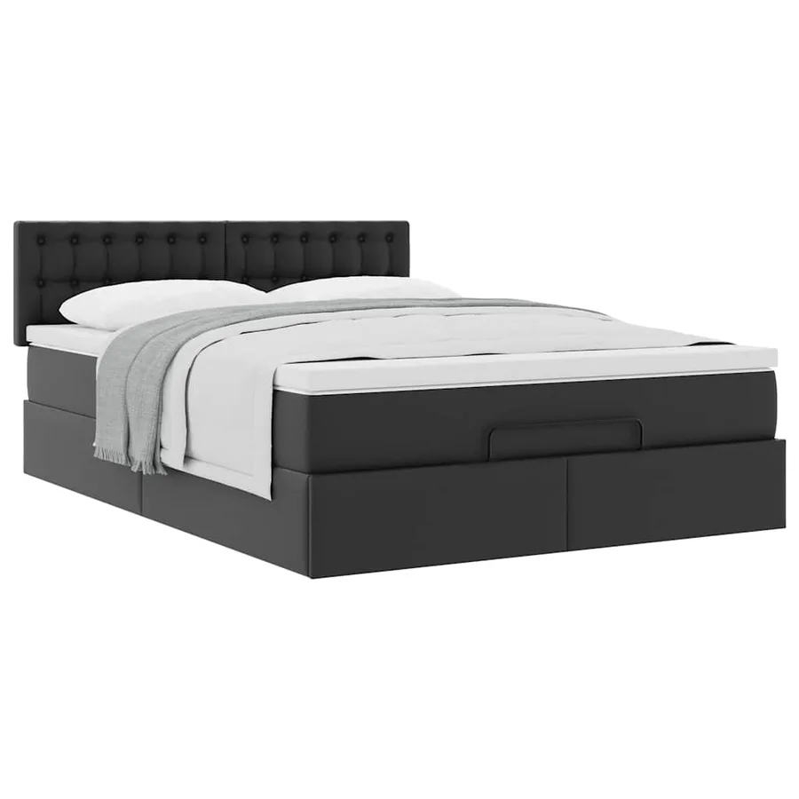 Cadre de lit ottoman avec matelas noir 140x200 cm similicuir - 5