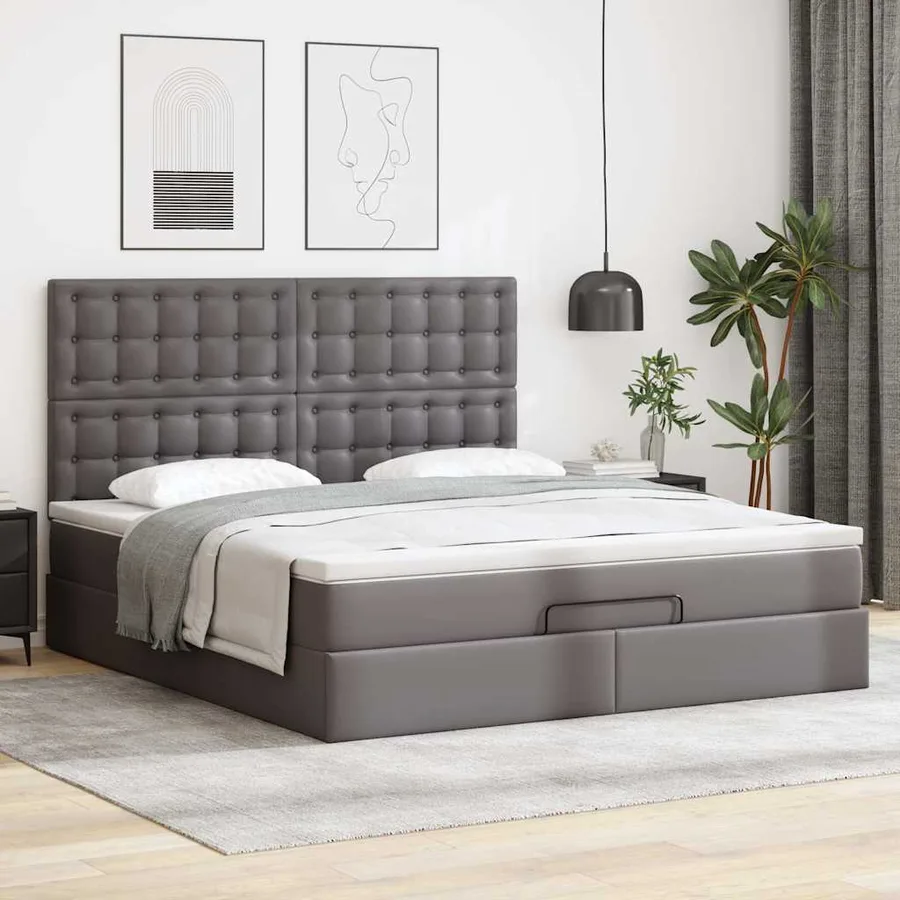Cadre de lit ottoman avec matelas gris 160x200 cm similicuir - 3
