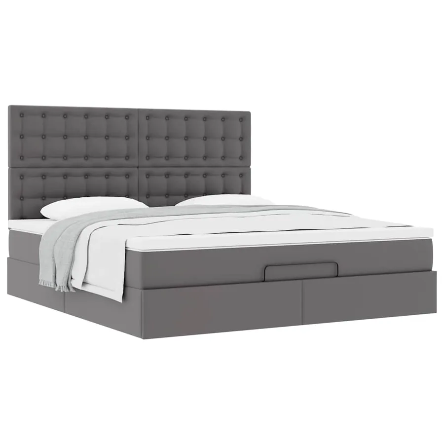 Cadre de lit ottoman avec matelas gris 160x200 cm similicuir - 5