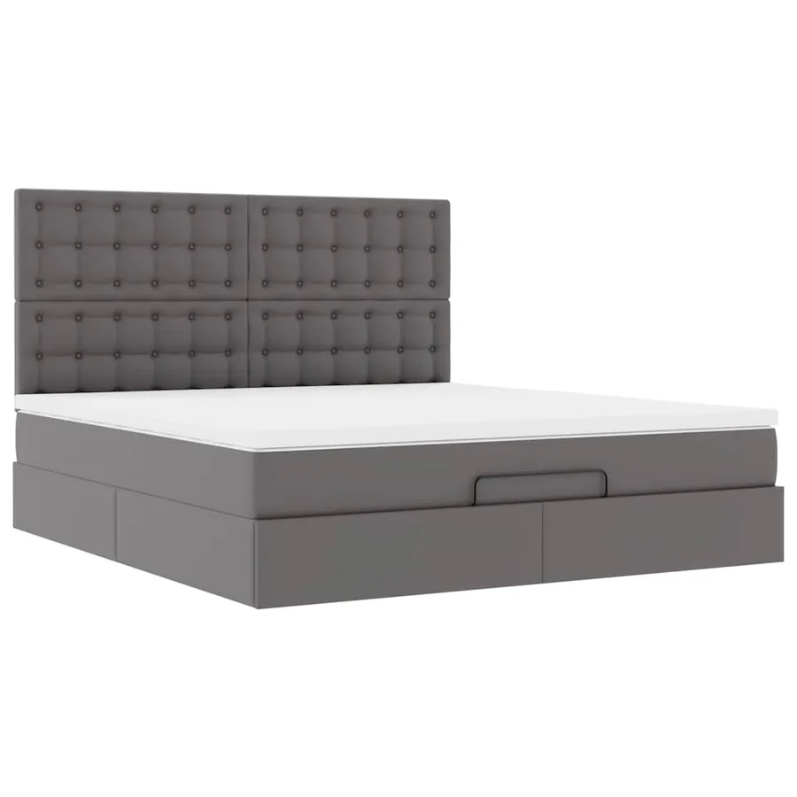 Cadre de lit ottoman avec matelas gris 160x200 cm similicuir - 6