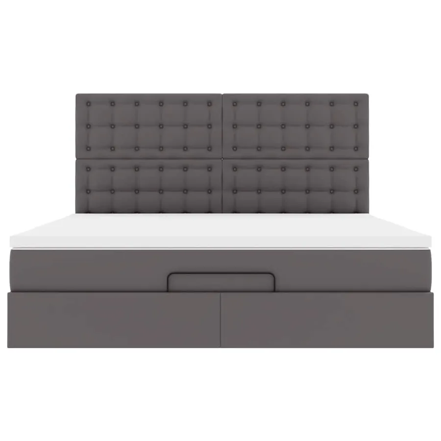 Cadre de lit ottoman avec matelas gris 160x200 cm similicuir - 7