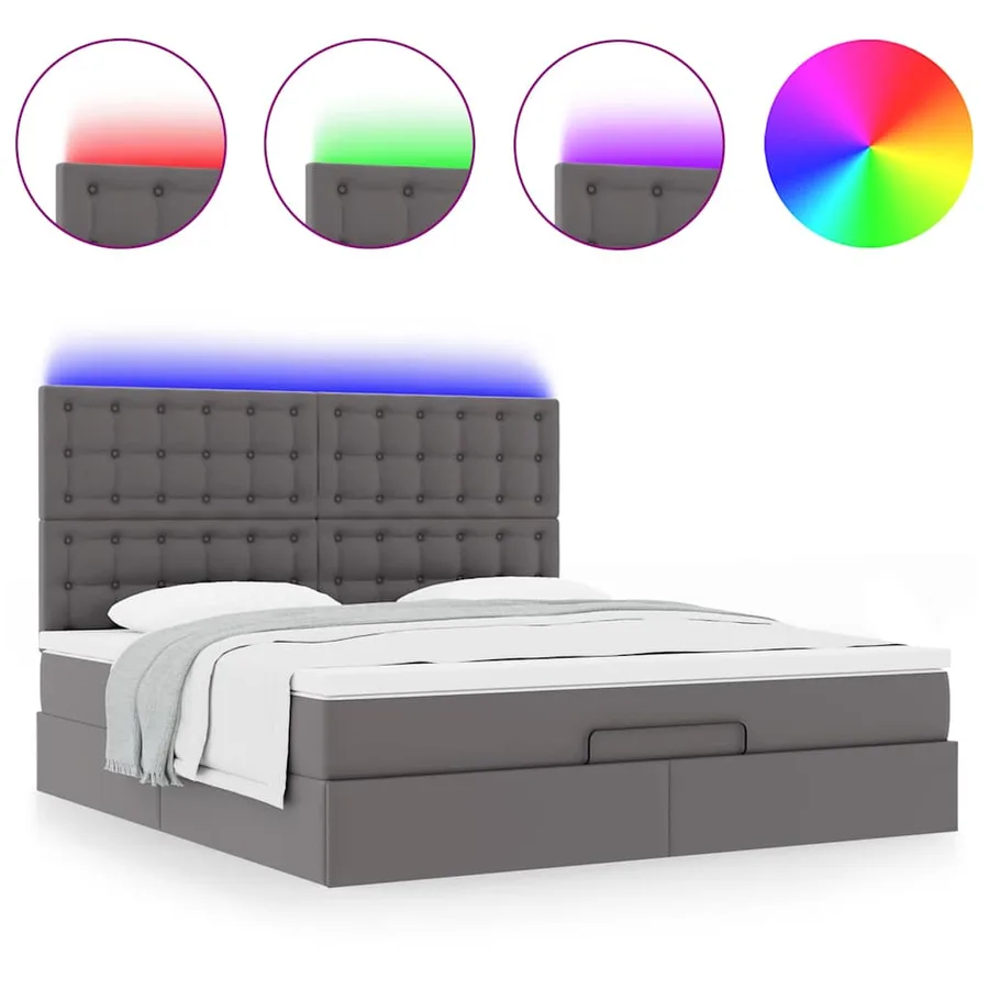 Cadre de lit ottoman avec matelas gris 160x200 cm similicuir - 5