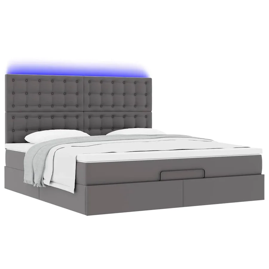Cadre de lit ottoman avec matelas gris 160x200 cm similicuir - 6