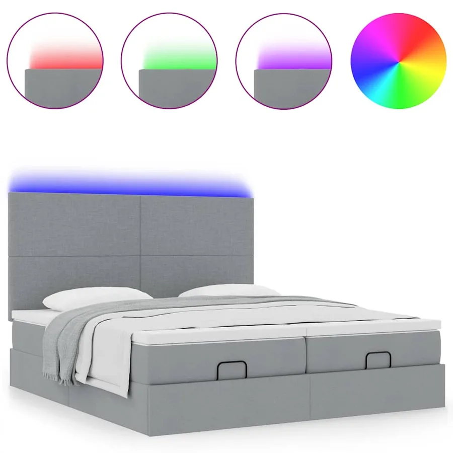 Cadre de lit ottoman et matelas gris clair 180x200cm tissu - 5