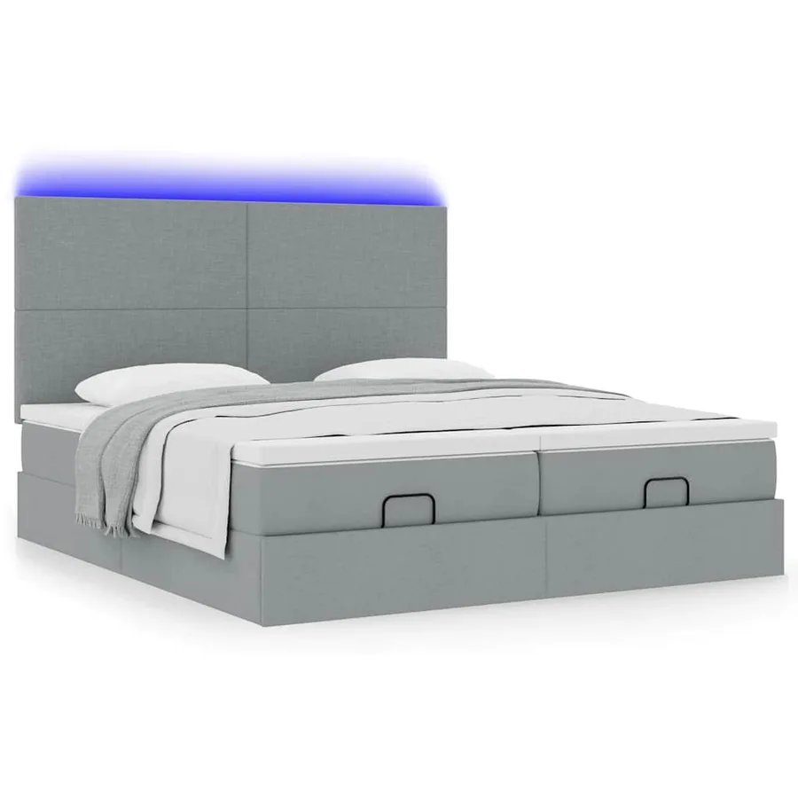 Cadre de lit ottoman et matelas gris clair 180x200cm tissu - 6