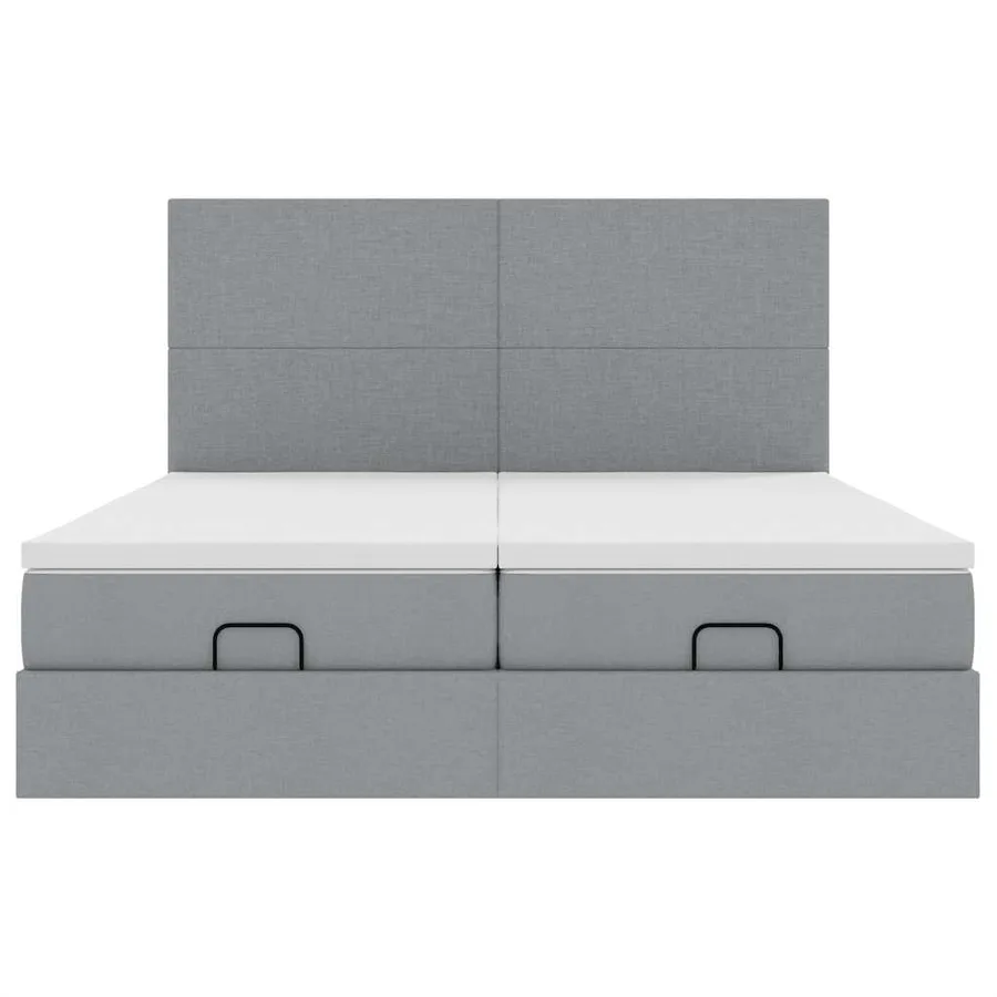 Cadre de lit ottoman et matelas gris clair 180x200cm tissu - 8