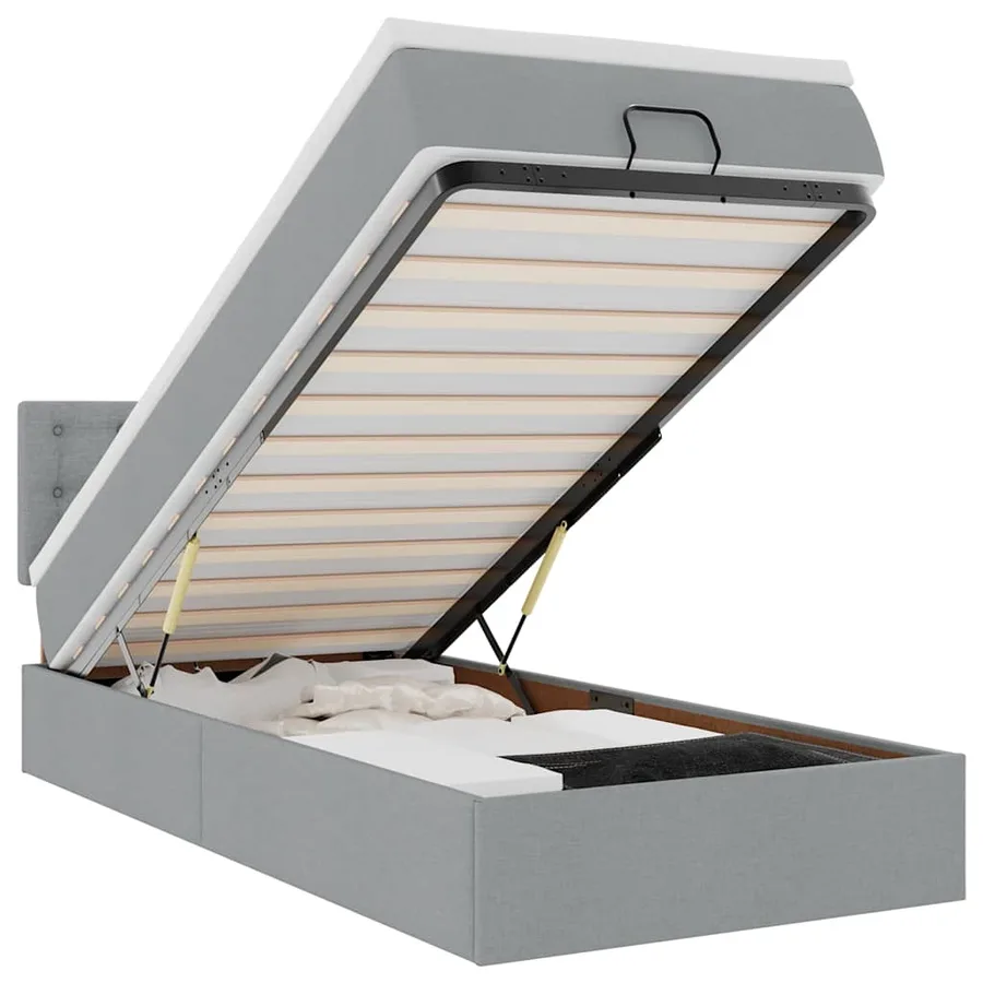 Lit ottoman avec matelas gris clair 90x200 cm tissu - 2