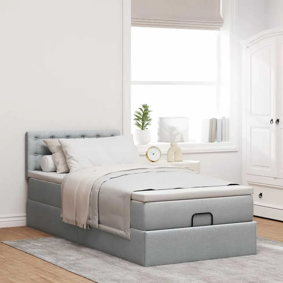 Lit ottoman avec matelas gris clair 90x200 cm tissu - 3