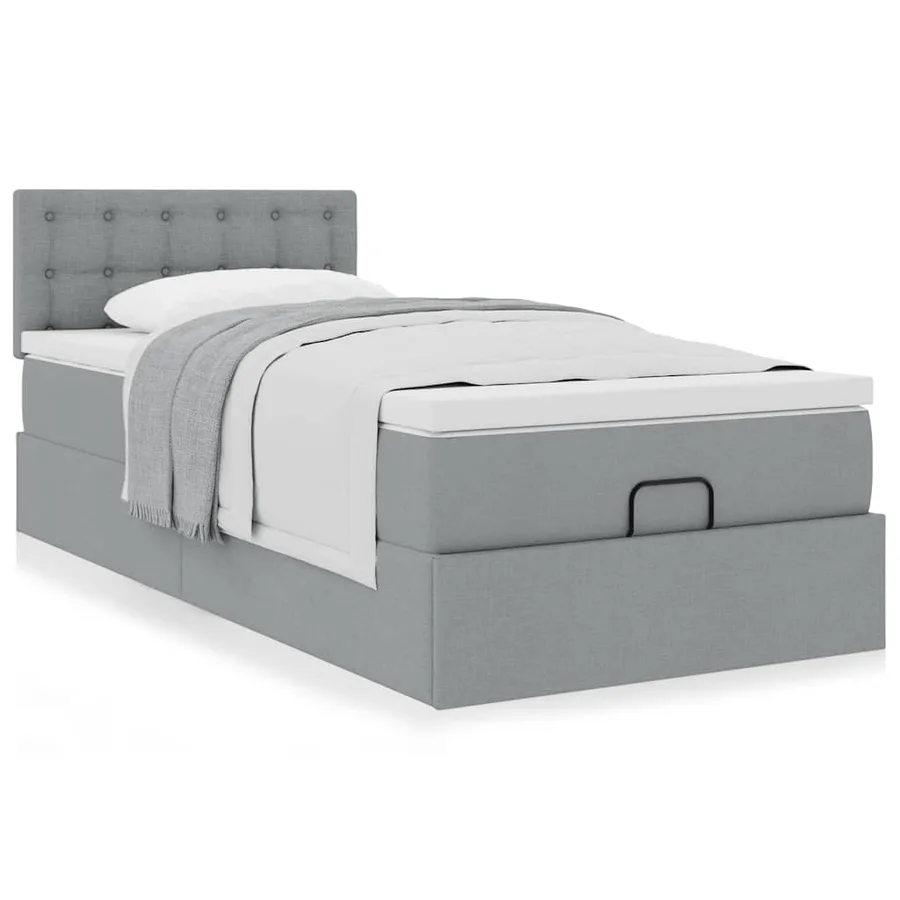 Lit ottoman avec matelas gris clair 90x200 cm tissu - 4