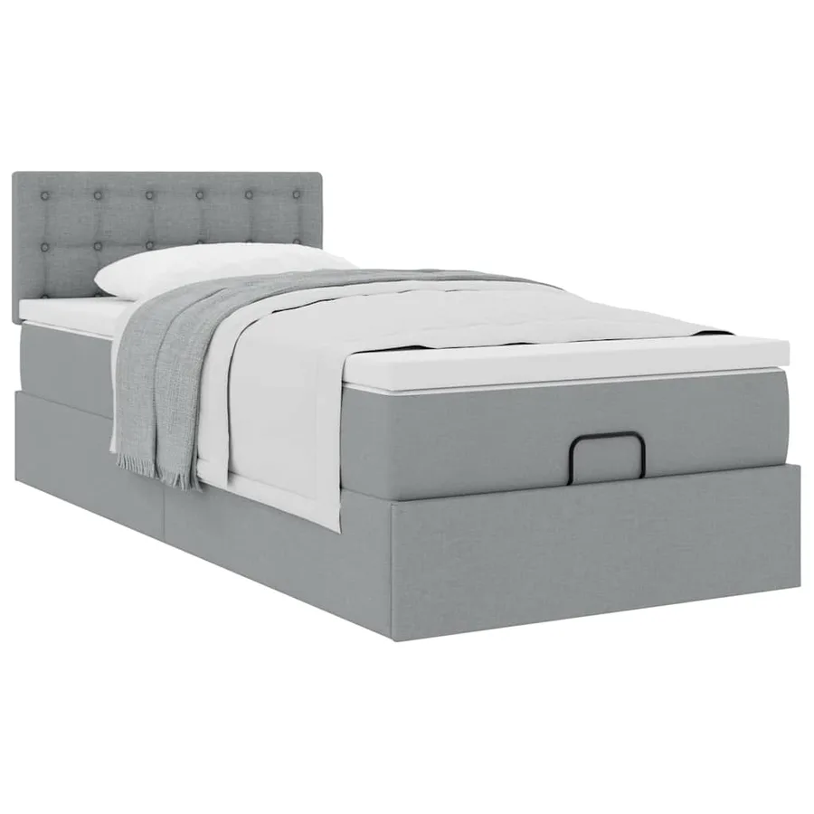 Lit ottoman avec matelas gris clair 90x200 cm tissu - 5