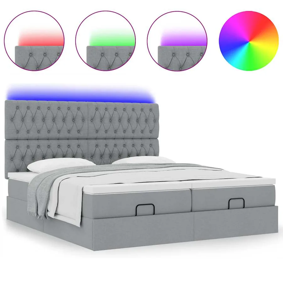 Cadre de lit ottoman et matelas gris clair 180x200cm tissu - 5