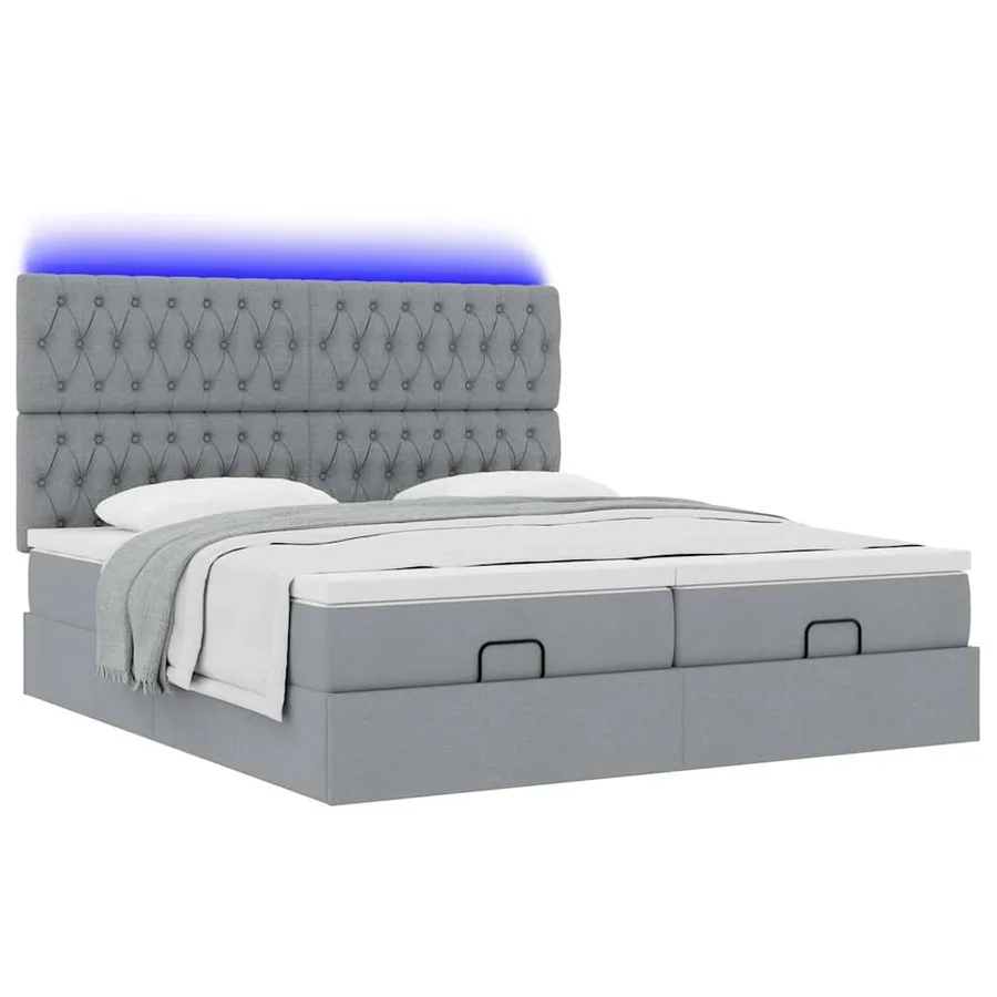 Cadre de lit ottoman et matelas gris clair 180x200cm tissu - 6