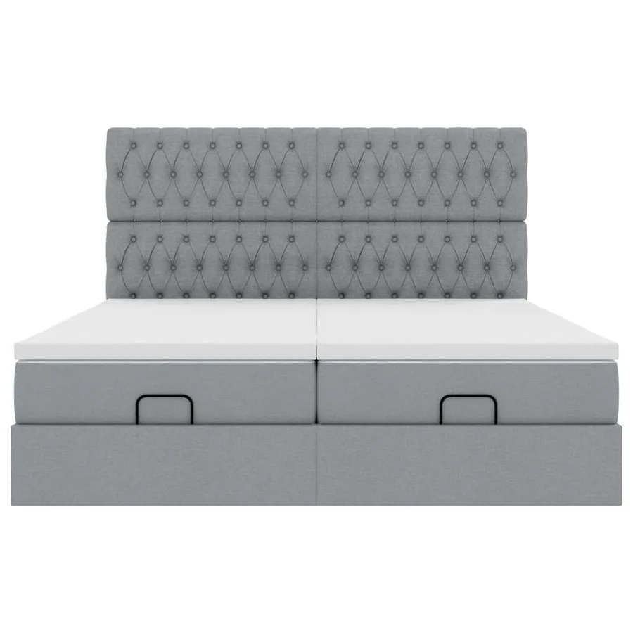 Cadre de lit ottoman et matelas gris clair 180x200cm tissu - 8