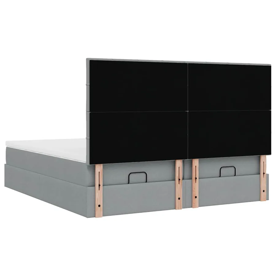 Cadre de lit ottoman et matelas gris clair 180x200cm tissu - 10