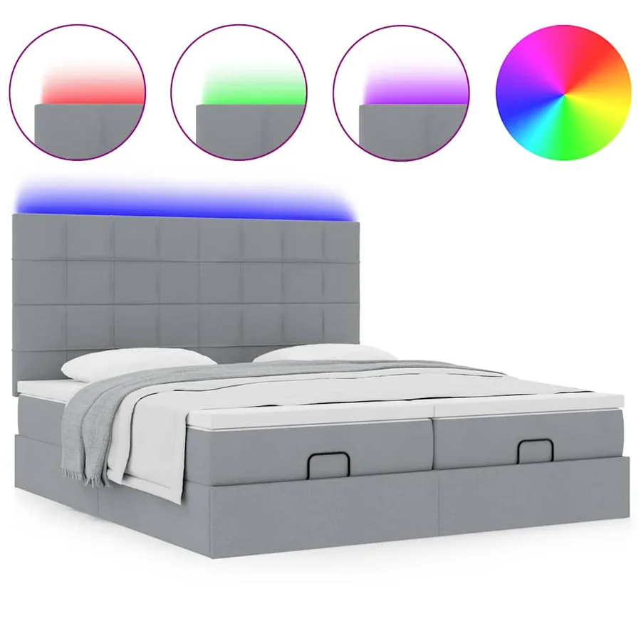 Cadre de lit ottoman et matelas gris clair 180x200cm tissu - 5