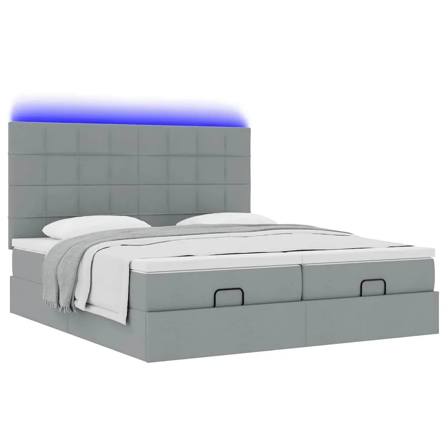 Cadre de lit ottoman et matelas gris clair 180x200cm tissu - 6