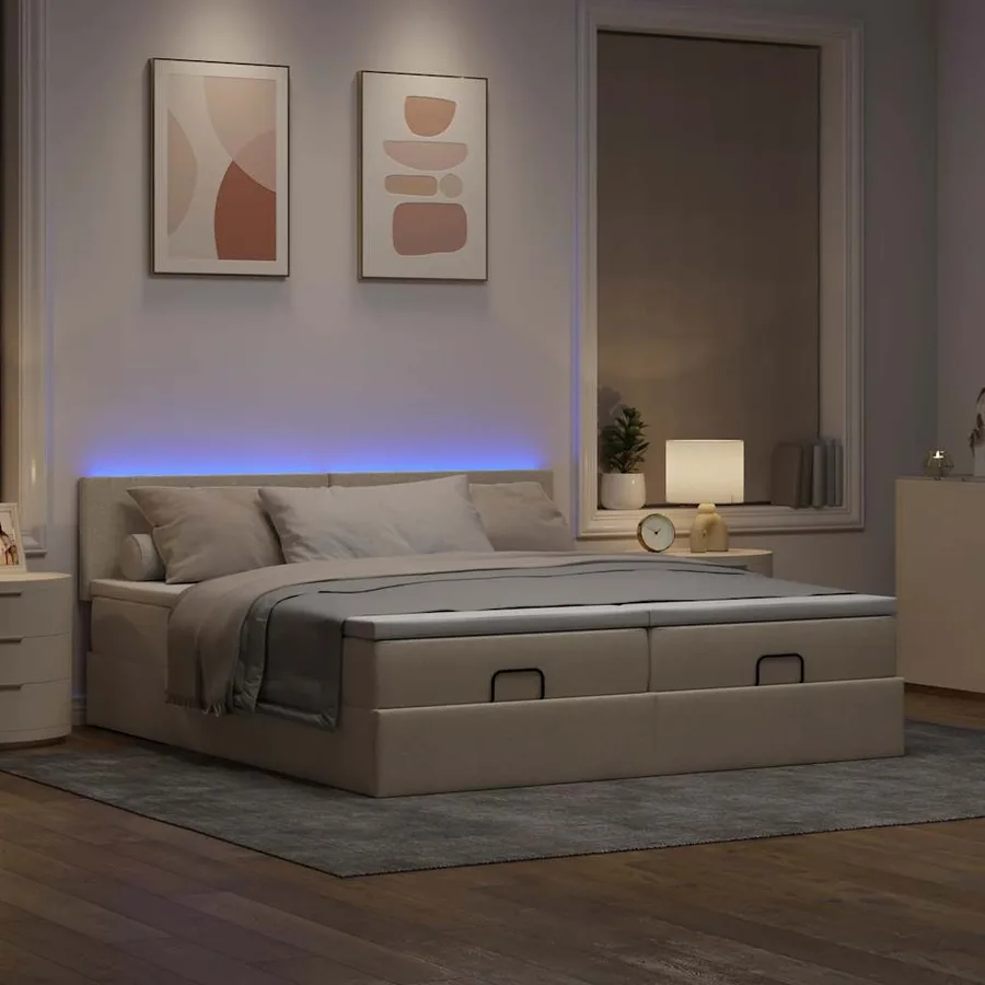 Cadre de lit ottoman avec matelas crème 180x200 cm tissu - 3