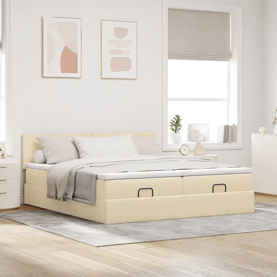 Cadre de lit ottoman avec matelas crème 180x200 cm tissu - 4