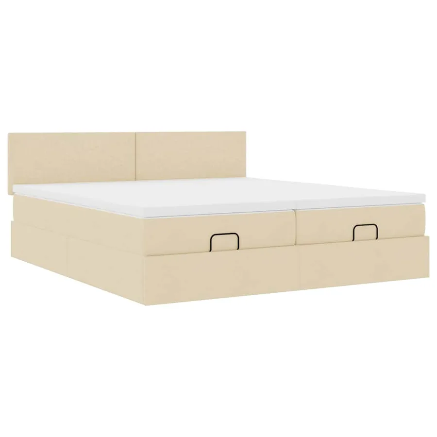 Cadre de lit ottoman avec matelas crème 180x200 cm tissu - 7