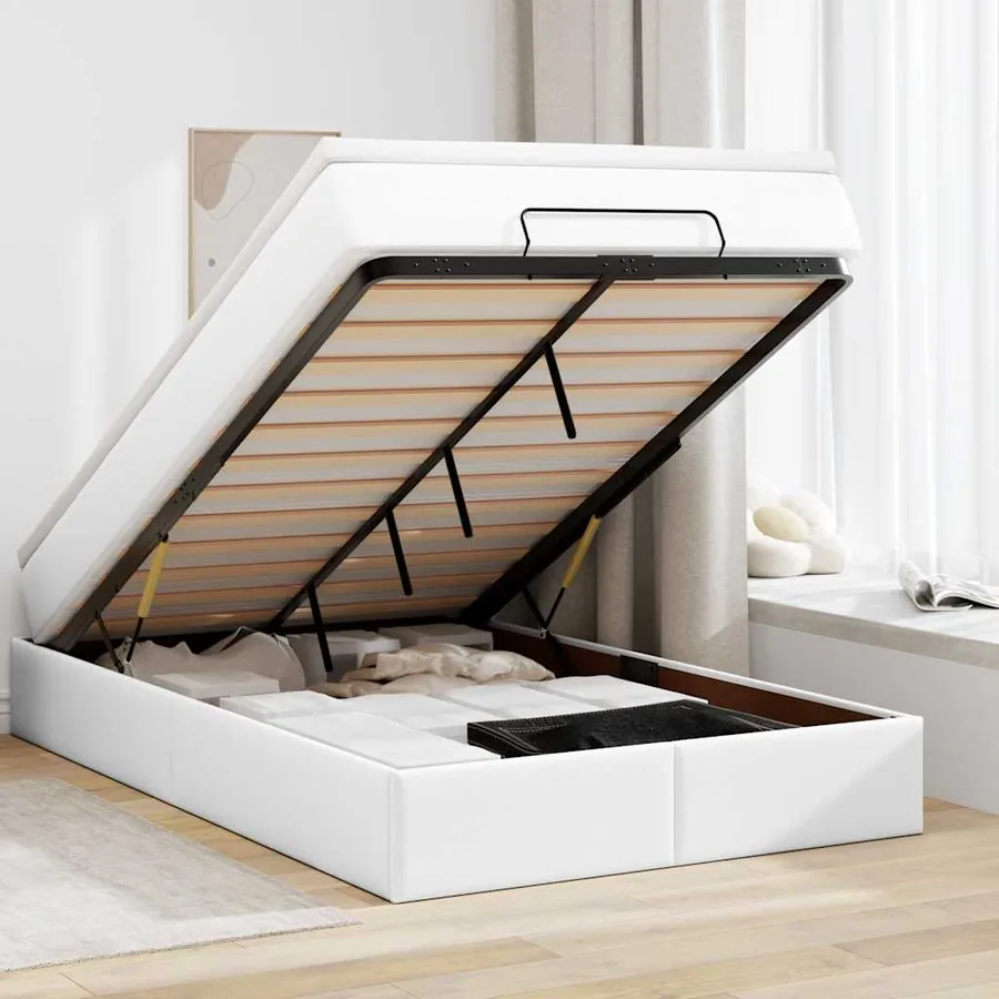 Cadre de lit ottoman avec matelas blanc 120x200 cm similicuir