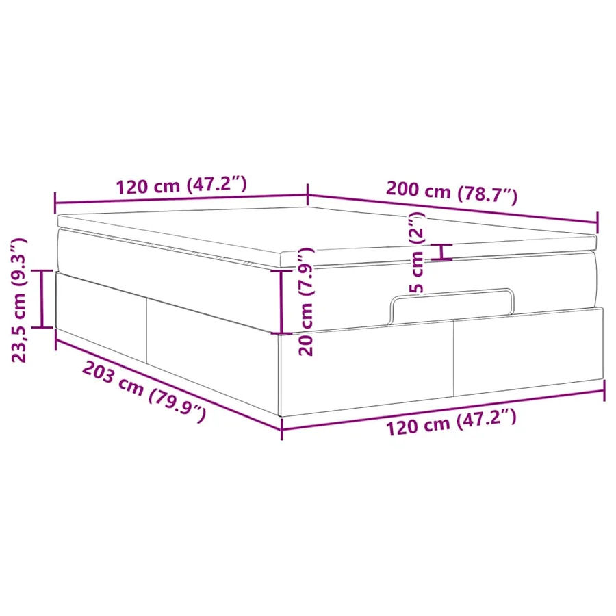 Cadre de lit ottoman avec matelas blanc 120x200 cm similicuir - 17