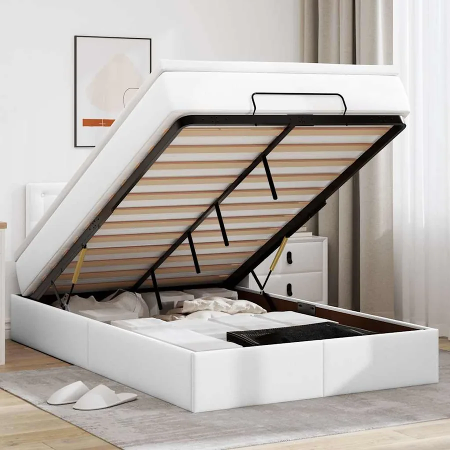 Cadre de lit ottoman avec matelas blanc 120x200 cm similicuir