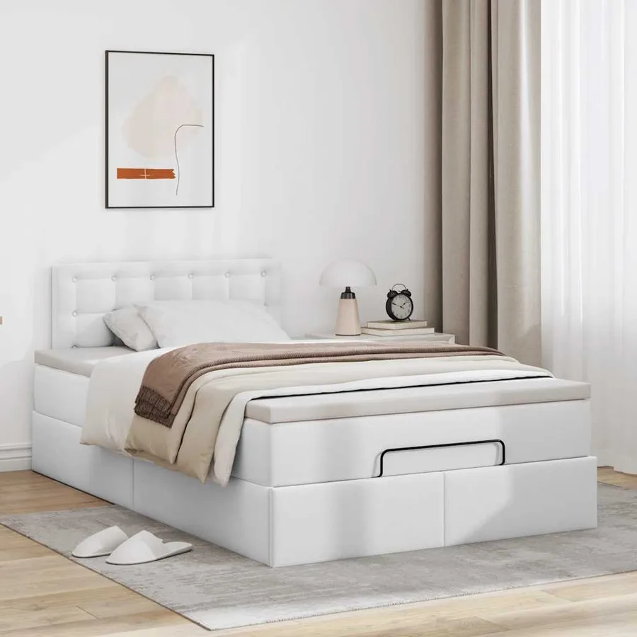 Cadre de lit ottoman avec matelas blanc 120x200 cm similicuir - 3
