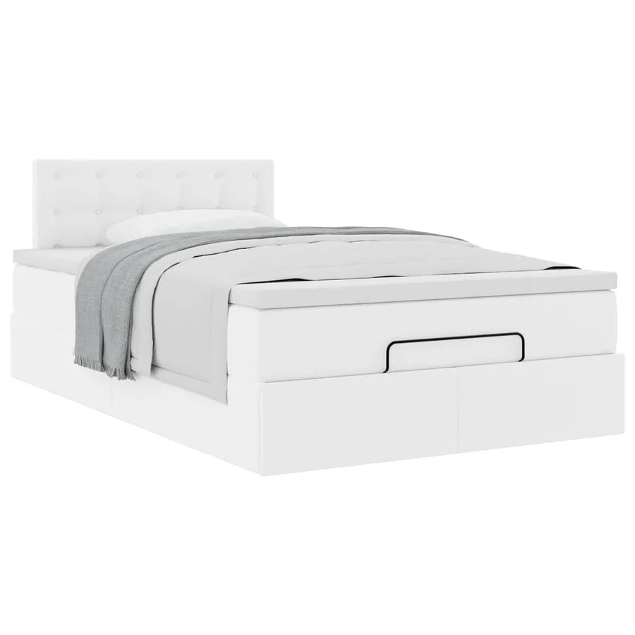 Cadre de lit ottoman avec matelas blanc 120x200 cm similicuir - 5