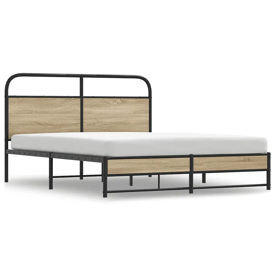 Cadre de lit en métal sans matelas chêne fumé 160x200 cm - 2