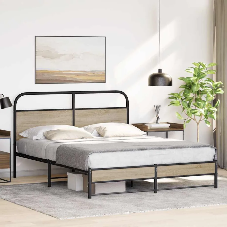 Cadre de lit en métal sans matelas chêne fumé 160x200 cm - 4