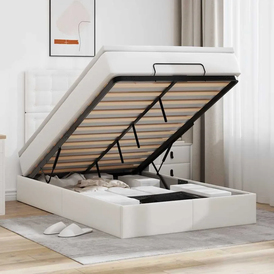 Cadre de lit ottoman avec matelas blanc 120x200 cm similicuir