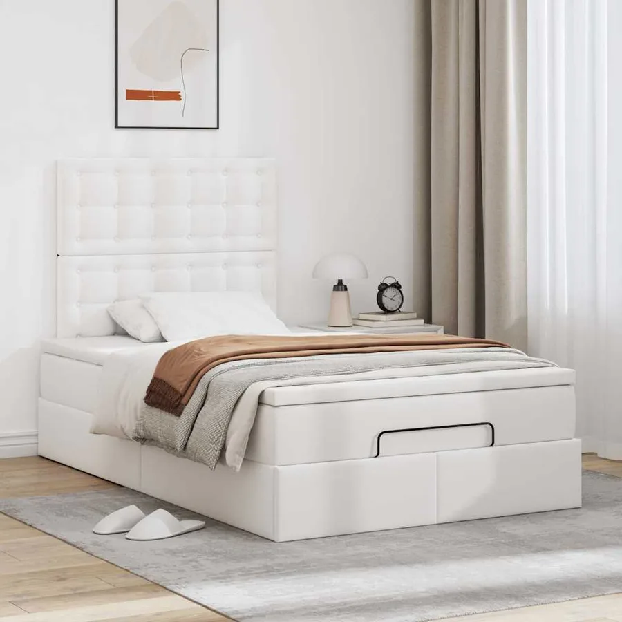 Cadre de lit ottoman avec matelas blanc 120x200 cm similicuir - 3