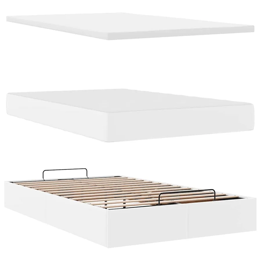 Cadre de lit ottoman avec matelas blanc 120x200 cm similicuir - 8