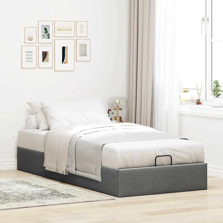 Cadre de lit ottoman sans matelas gris foncé 90x200 cm tissu - 3