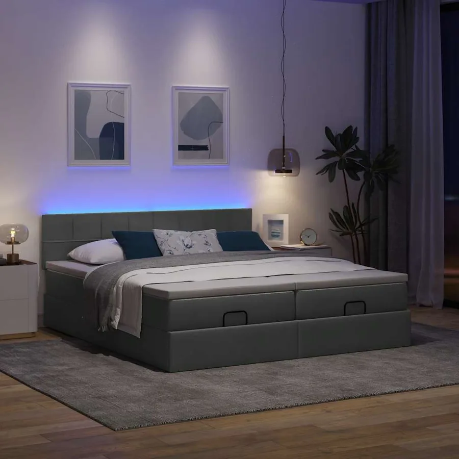 Cadre de lit ottoman avec matelas gris foncé 180x200cm tissu - 3