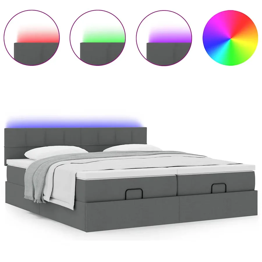 Cadre de lit ottoman avec matelas gris foncé 180x200cm tissu - 5
