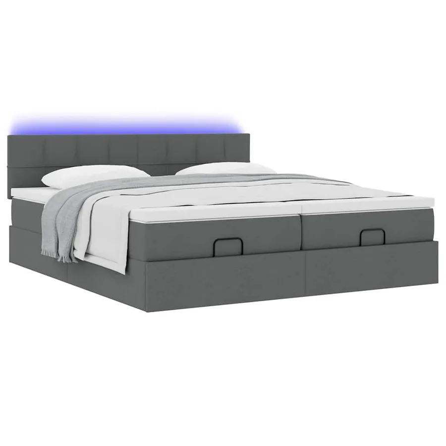 Cadre de lit ottoman avec matelas gris foncé 180x200cm tissu - 6
