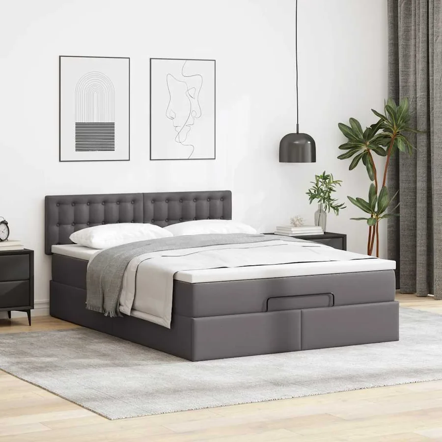 Lit ottoman avec matelas & LED Gris 140x190cm similicuir - 4
