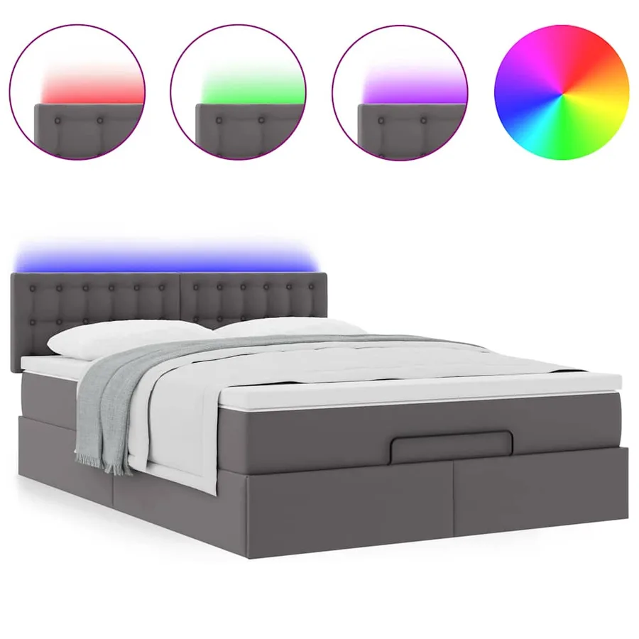 Lit ottoman avec matelas & LED Gris 140x190cm similicuir - 5