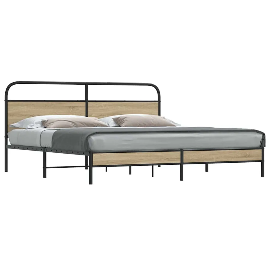 Cadre de lit en métal sans matelas chêne fumé 200x200 cm