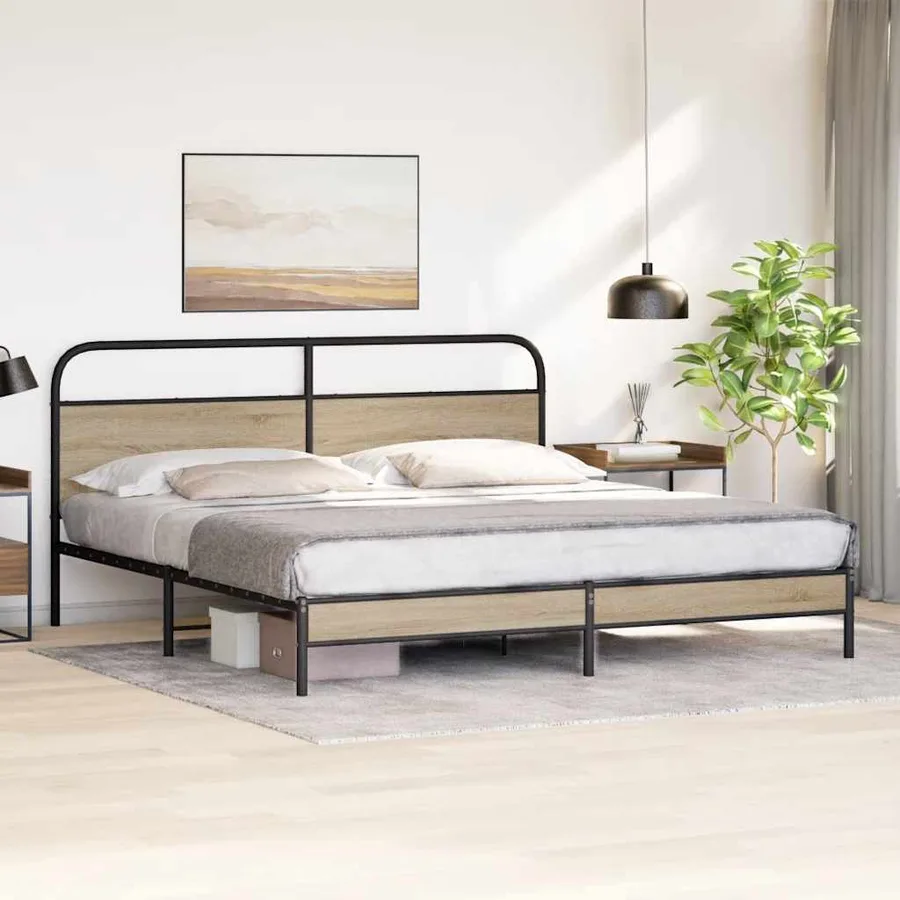 Cadre de lit en métal sans matelas chêne fumé 200x200 cm - 4