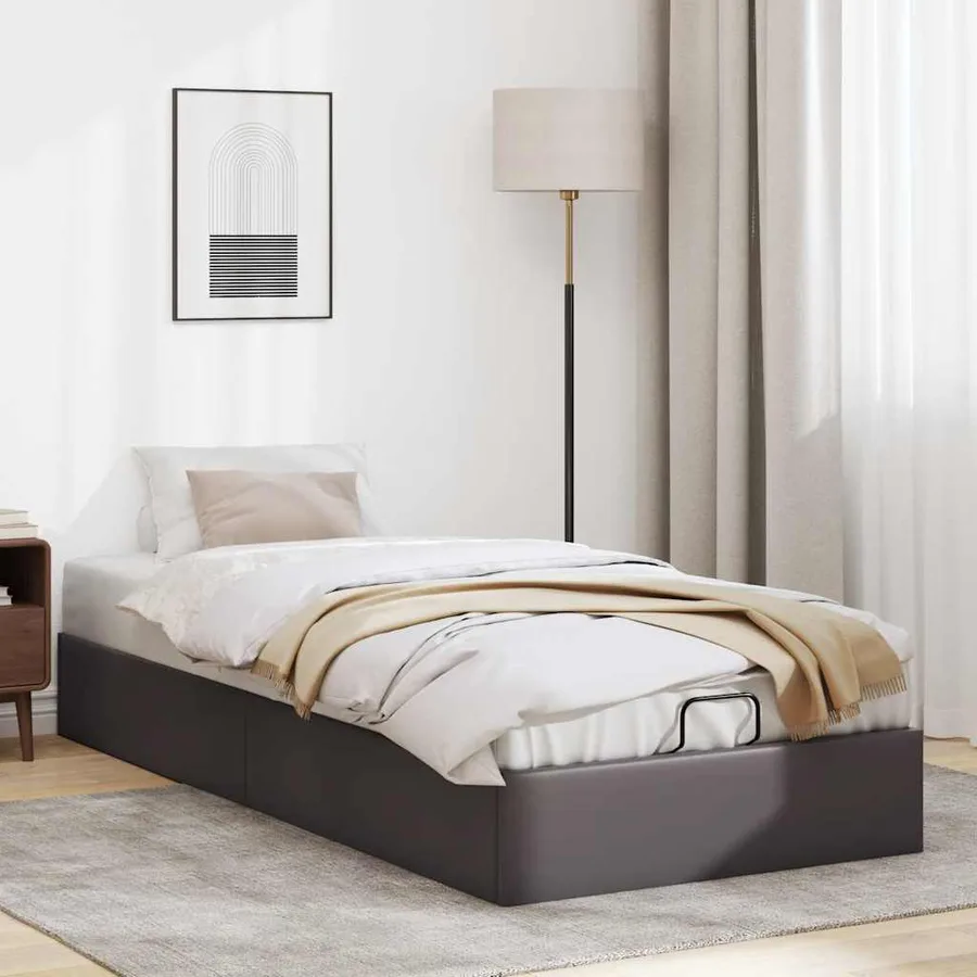 Cadre de lit ottoman sans matelas gris 100x200 cm similicuir - 3