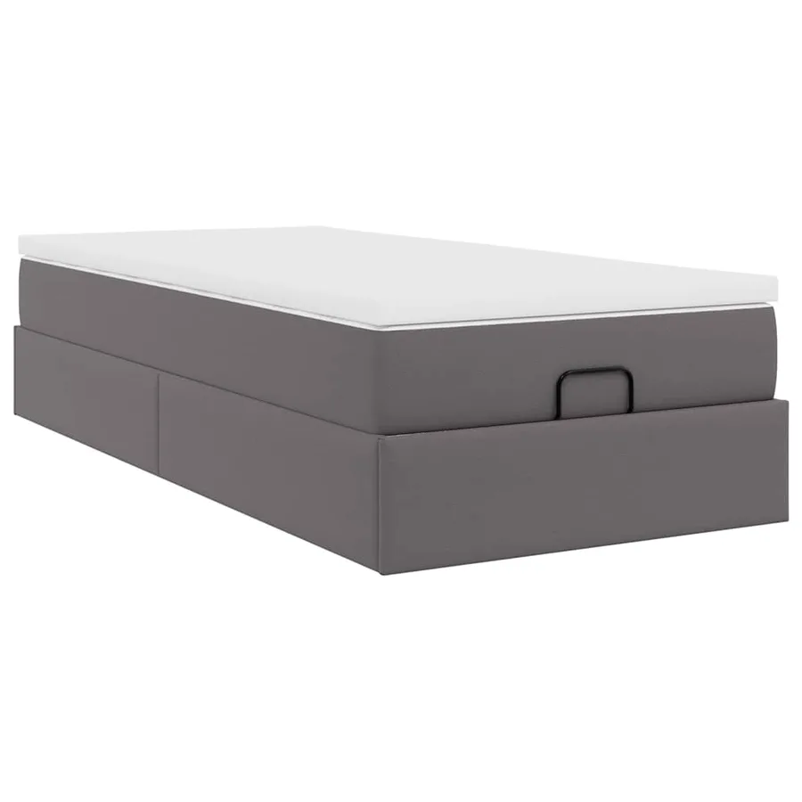 Cadre de lit ottoman avec matelas gris 100x200 cm similicuir - 10