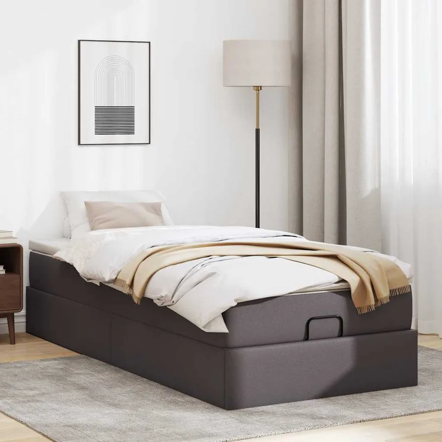 Cadre de lit ottoman avec matelas gris 100x200 cm similicuir - 3